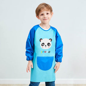 Cartoon Panda Waterproof Long Sleeved Art Apron For Painting-Light Blue