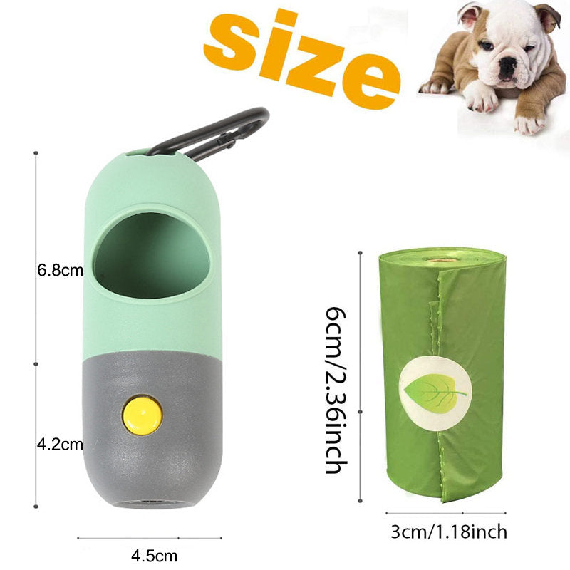 Dog Poop Waste Bag Holder Dispenser with LED Flashlight and 8 Rolls Leak-Proof Waste Bags-GrayGreen