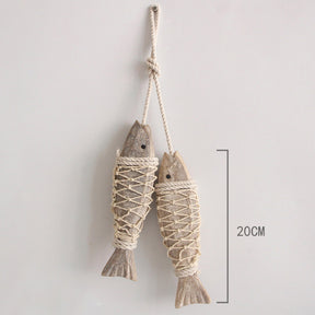 1 Pair Wooden Fish Decorations Hanging Wood for Wall Beach Theme Home Decor-S