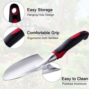 5 Piece Garden Tool Aluminum Heavy Duty Gardening Tool Set with Non-Slip Rubber Grip for Men and Women -Black Red