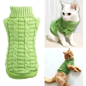 Pet Clothing Knitted Turtleneck Sweater for Dogs Cats-Green