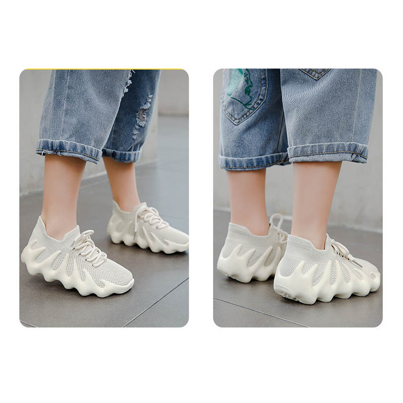 Kids Sneakers Knitted Breathable Cross Trainer Shoes-Cream