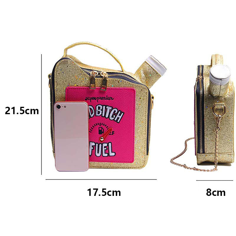 Women Fashion Sequin Crossbody Bag Fun Gasoline Handbag-Gold