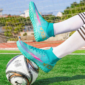Hightop Soccer Boots Spikes Shoes Unisex Outdoor Indoor Sneaker-2Green