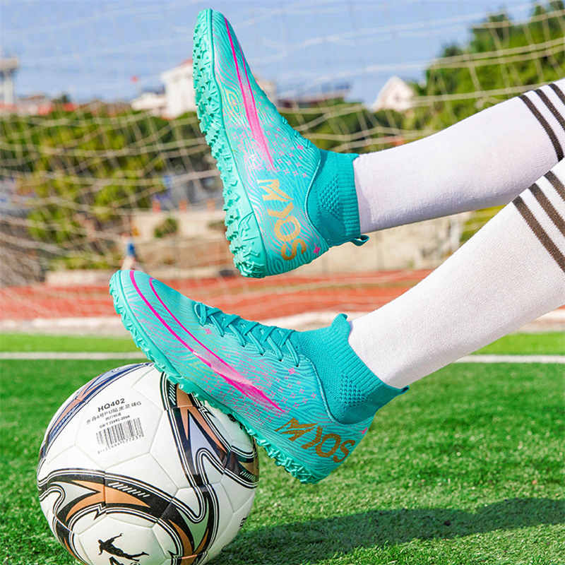 Hightop Soccer Boots Spikes Shoes Unisex Outdoor Indoor Sneaker-2Green