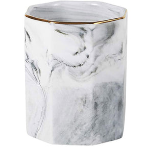 Ceramic Desk Pen Holder Stand Marble Pattern Pencil Cup Pot Desk Organizer Makeup Brush Holder -Gray