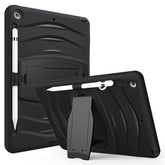 Shock Wave Kickstand Case Anti-Fall Protection With Pencil Holder+Cap For New iPad 7 10.2inch(2019)-Black
