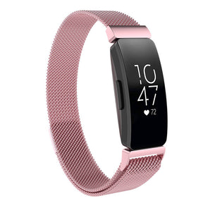 Stainless Steel Metal Replacement Strap Magnet Buckle For Fitbit Inspire HR-Rose Pink
