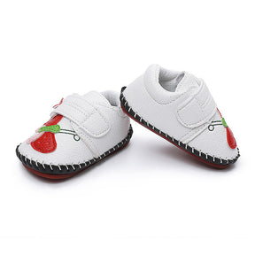 Baby Girls Pu Leather Walking Sneakers Toddler Rubber Cartoon Shoes-White