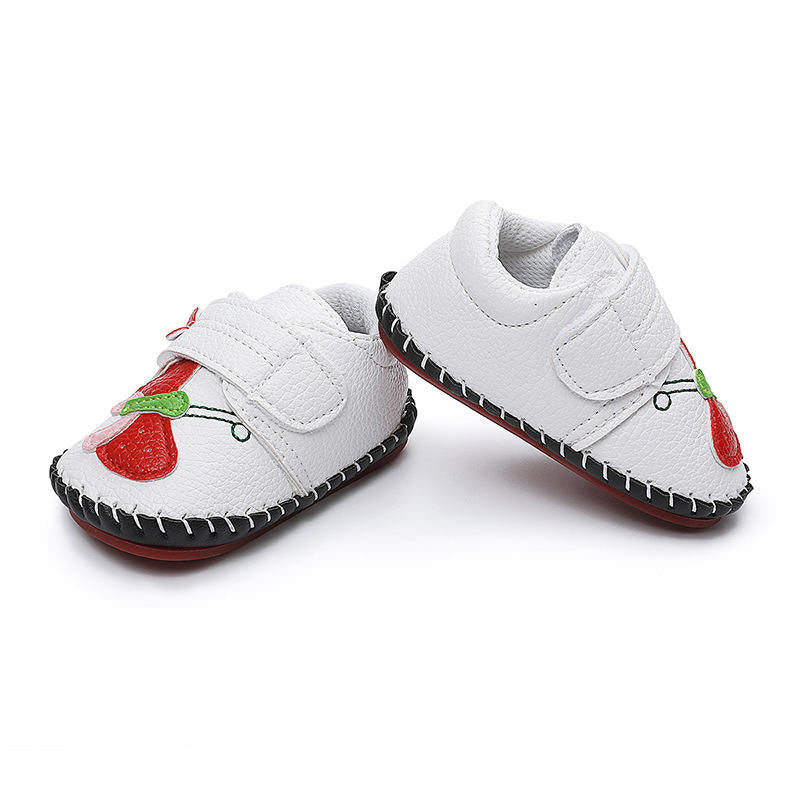 Baby Girls Pu Leather Walking Sneakers Toddler Rubber Cartoon Shoes-White