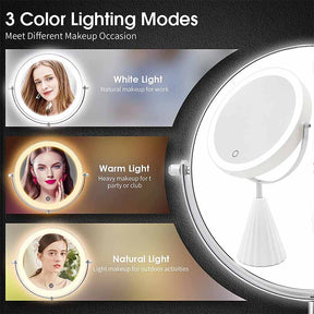 Double Sided Makeup Mirror with 3 Color Lighting 10X Magnifying