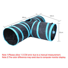 Pet Tunnel Tube Cat Toys 3 Way Extensible Collapsible for Indoor Cats Interactive Toy-Blue