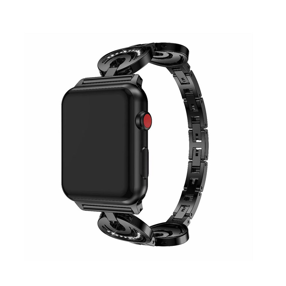 Stylish Hollow Diamond Breathable Metal Watch Band For Apple Watch SE/6/5/4/3/2/1(Black)