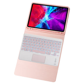 Keyboard Case For iPad 10th(2022)10.9 with 7 Color Backlit Wireless Keyboard Touchpad Pen Slot-Pink