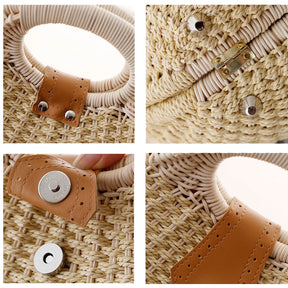 Women Shell Shape Straw Bag Woven Beach Handbags-White