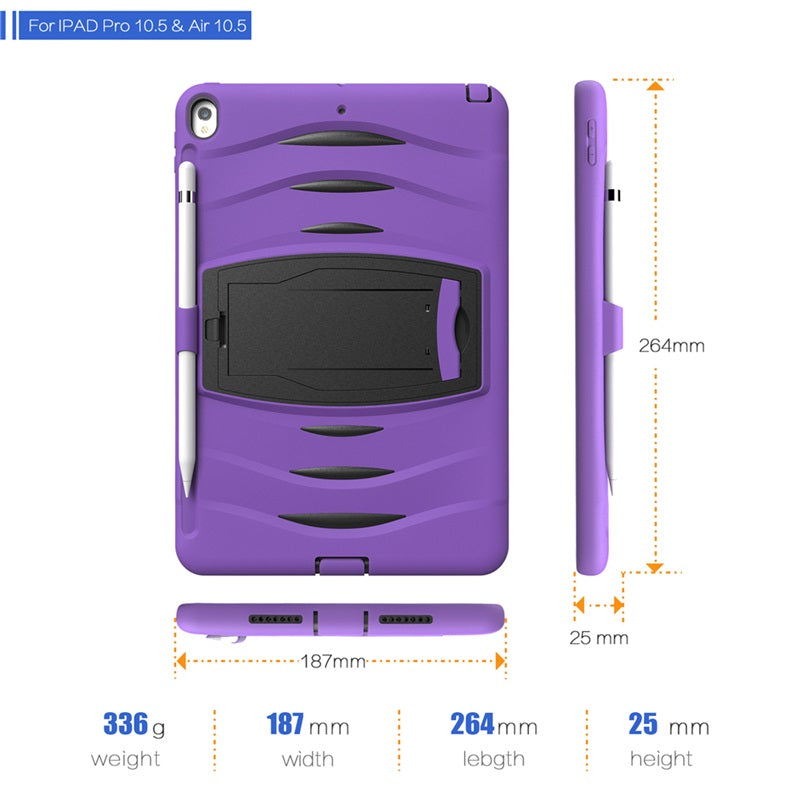 Shock Wave Kickstand Case Anti-Fall Protection With Pencil Holder For 10.5inch iPad Air3/iPad Pro10.5-Purple
