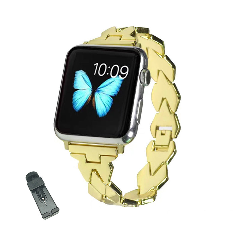 LX Stainless Steel Watch Band Quick Release Wristbands for Apple IWatch Series SE/1/2/3/4/5/6 For Women-Gold