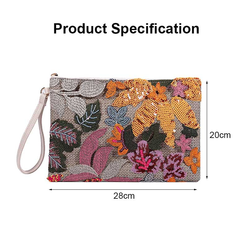 Women Clutches Embroidery Sequins Design Straw Bag for Vacation-Orange