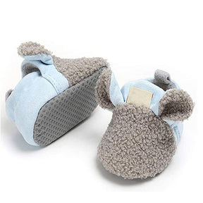 Infant Baby Boys Girls Slipper Stay On Non Slip Soft Sole 0-18 Months Cotton Plush Shoes-Grey