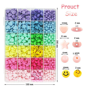 600Pcs Candy Color Acrylic Heart Star Happy Face Beads Assorted