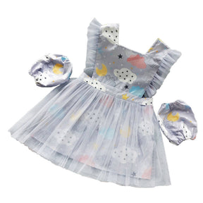 Girls Princess Dress Apron with Sleeves Covers for Cooking Painting-Grey Cloud