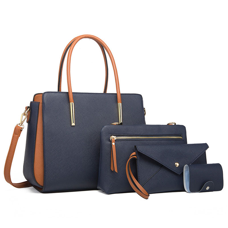 Set of 4 Women Fashion Handbags Shoulder Top Handle Satchel Purse Bag-Navy Blue