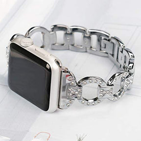 Adjustable Metal Watch Band With Diamonds For Apple Watch SE/6/5/4/3/2/1(Silver)