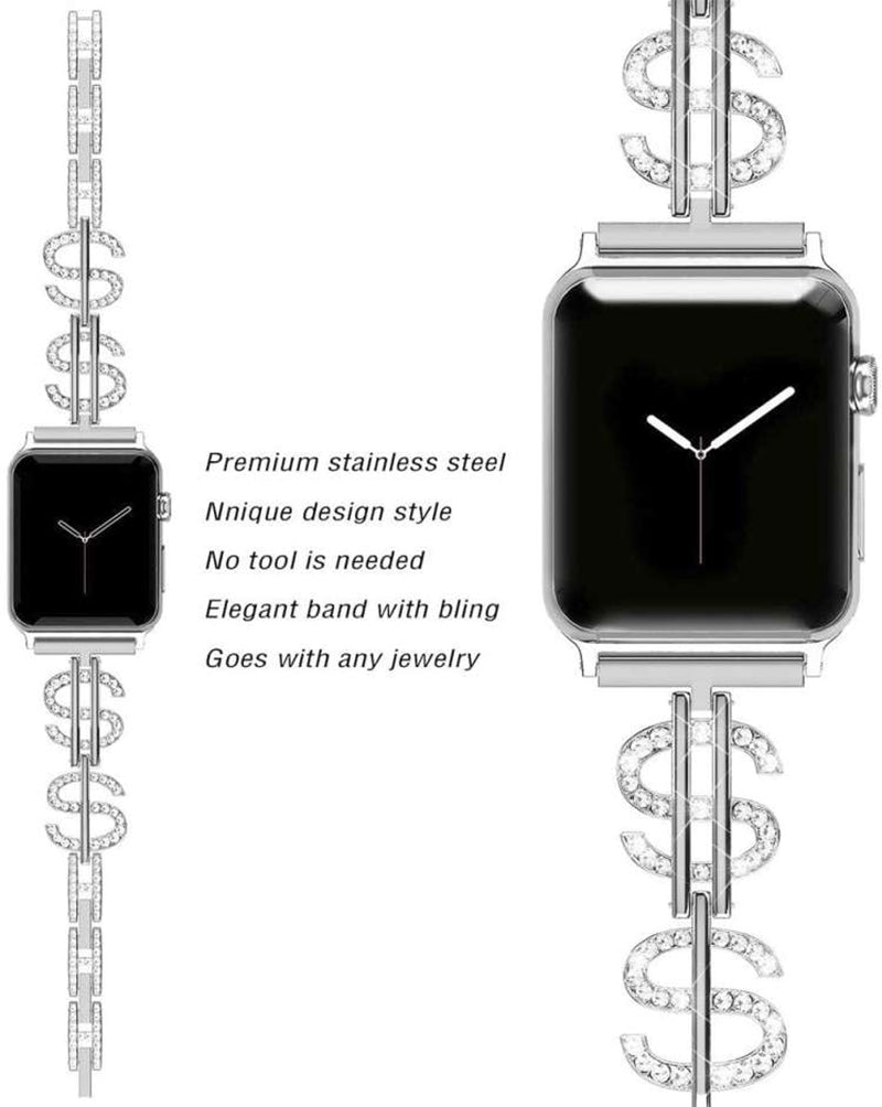 S Shape Watch Band Stainless Steel Wristbands Business Replacement iWatch Strap for Apple IWatch Series 1/2/3/4/5/6/SE For Women-Silver