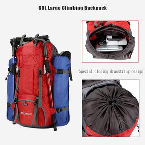 60L Waterproof Lightweight Hiking Backpack with Rain Cover for Climbing Camping-Red