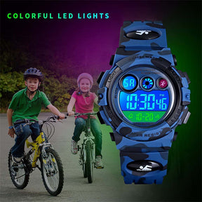 Kids Digital Sport Watches Outdoor Shockproof Military Child Watch-DarkBlue