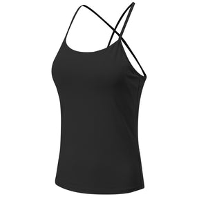 Women Yoga Vest Sports Bra With Chest Pad Fitness Workout Sling Yoga Tank Tops 02108-Black