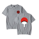 Mens Tops Japanese Anime Naruto Same Style Trend Short Sleeved T-shirt-B Gray