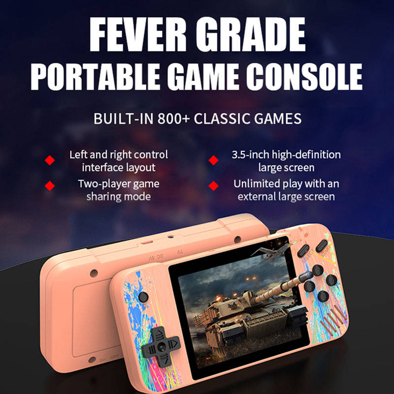 3.5inch Screen Retro Handheld Game Console 800 Classic FC Games Support to TV Output-Two Players-Pink