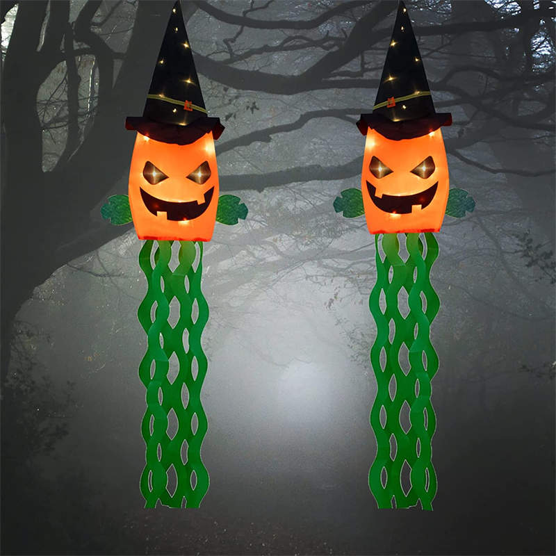 2Pcs Halloween Decorations Pumpkin Witch Hat Outdoor Hanging Lights for Party Ornaments