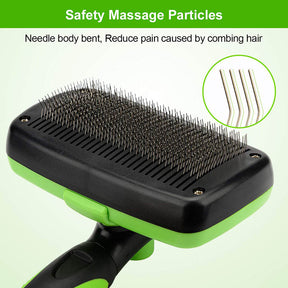 Self-Cleaning Slicker Brush for Pet Grooming Brush to Remove Long Loose Fur-Green