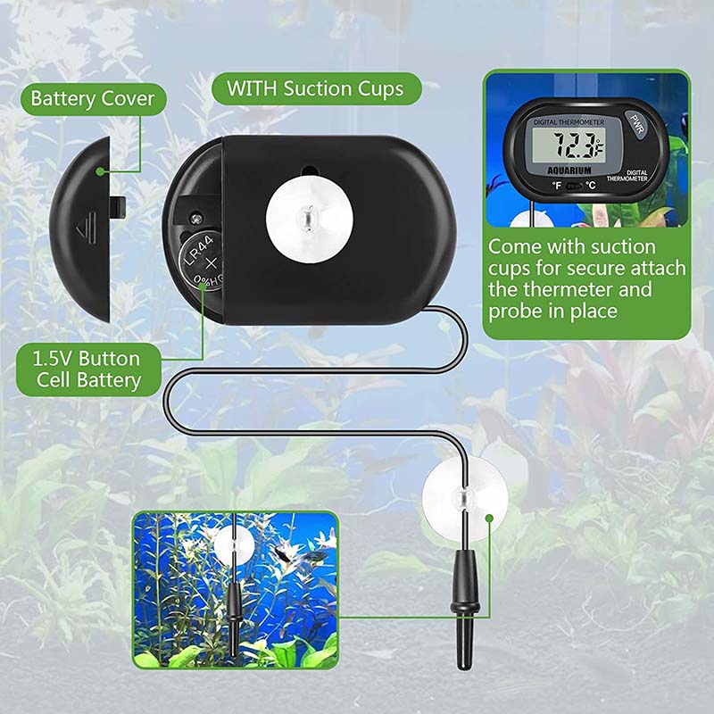 Reptile Digital Thermometer Easy to Read Display-Black