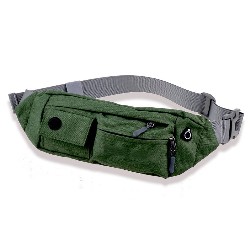 Canvas Waterproof Waist Pouch Bag with 4 Pockets for Running Traveling Hiking-Green