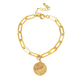 Women Paperclip Bracelet Coin Pendant Bracelet-Gold