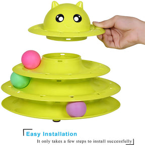 Cat Toy Roller 3-Level Turntable with Six Colorful Balls Interactive Puzzle Kitten Toys-Green