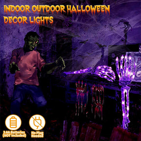 2 Pcs Halloween Skeleton Hands Outdoor Decor with 100 Purple LED Lights