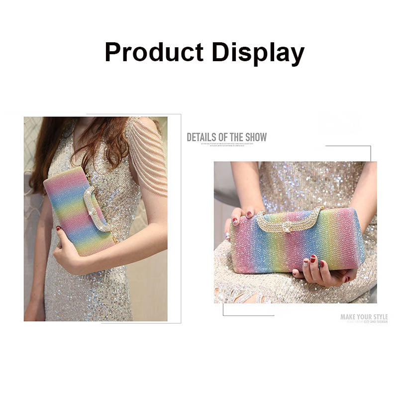 Square Clutch Rhinestone Bag Design Fine Flash Evening for Women-Multicolor