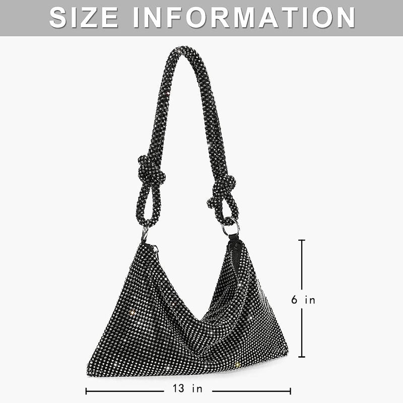 Rhinestone Purse Shiny Womens Party Handbag Hobo Bag-Black