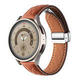 20mm Classic Leather Band Silver Folding Buckle for Samsung Huawei Watch-Brown