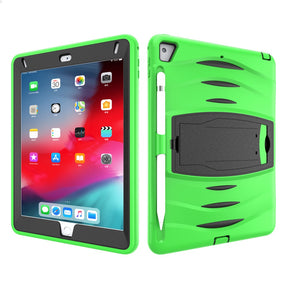 Shock Wave Kickstand Case Anti-Fall Protection With Pencil Holder For 9.7inch iPad 5/iPad 6/iPad Air2/iPad Pro9.7-Green