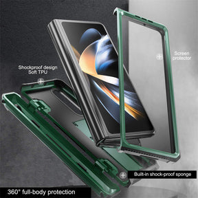 7.6inch Armorer Phone Case Full-Wrap with Kickstand Pen Slot for Galaxy Z Flip 4-Army Green