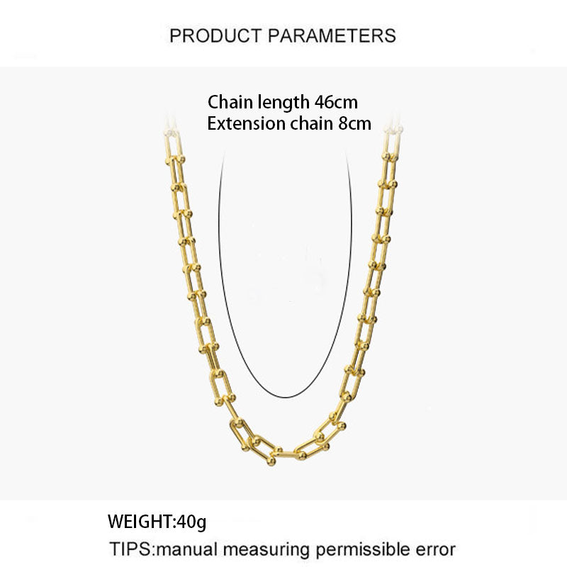 Women U-shaped Paperclip Chain Gold Necklace