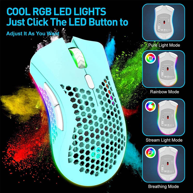 2.4G Wireless Lightweight Gaming Mouse with RGB Backlit Adjustable DPI-Blue