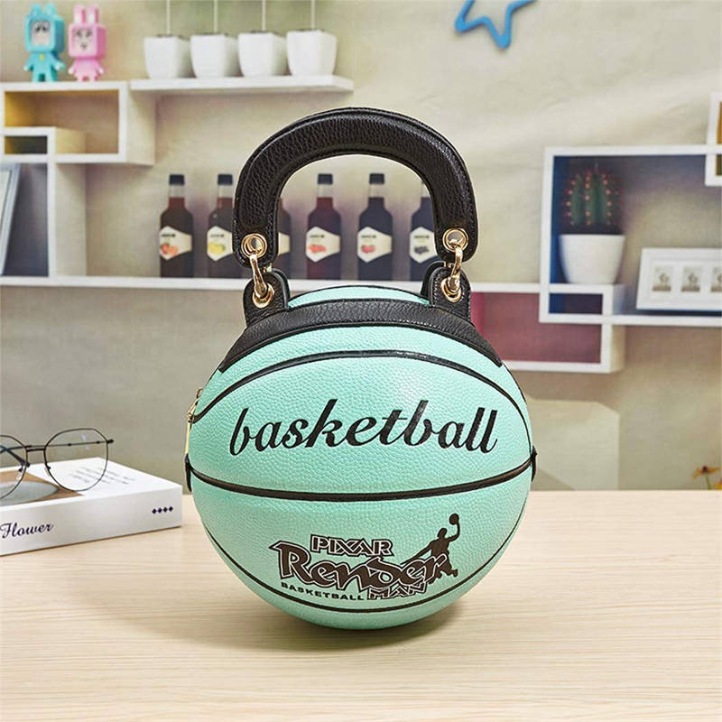 Basketball Shaped Handbags PU Adjustable Strap Messenger Bag for Women Girls-SkyBlue