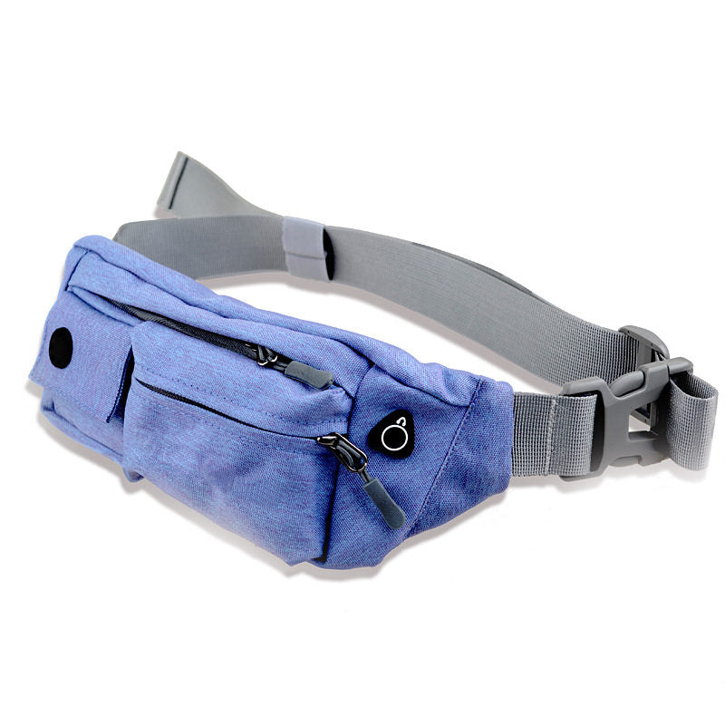 Canvas Waterproof Waist Pouch Bag with 4 Pockets for Running Traveling Hiking-Gray Blue