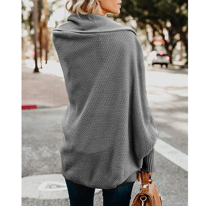 Women's Batwing Knitted Oversized Slouchy Solid Cardigan Sweater Knit Outwear-Dark Gray